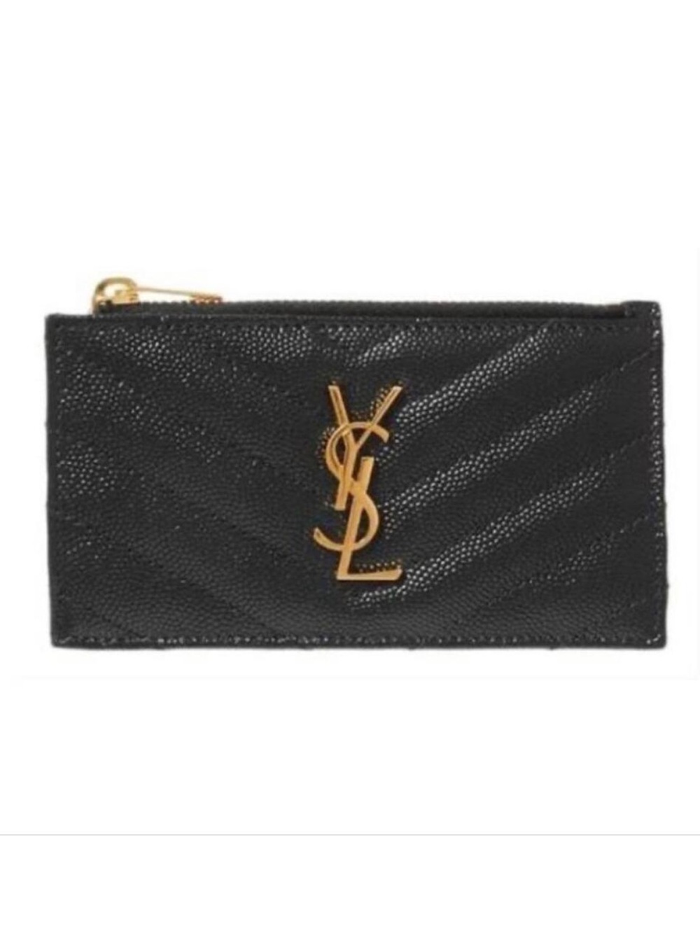 SAINT LAURENT YSL monogram quilted leather zipped card holder coin case
